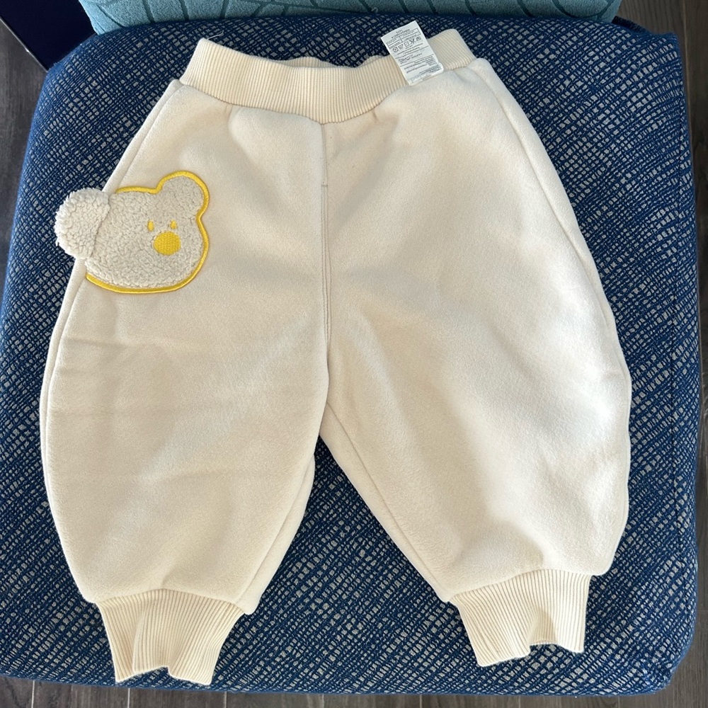 Cream Kids Casual Bottoms with Bear Patch